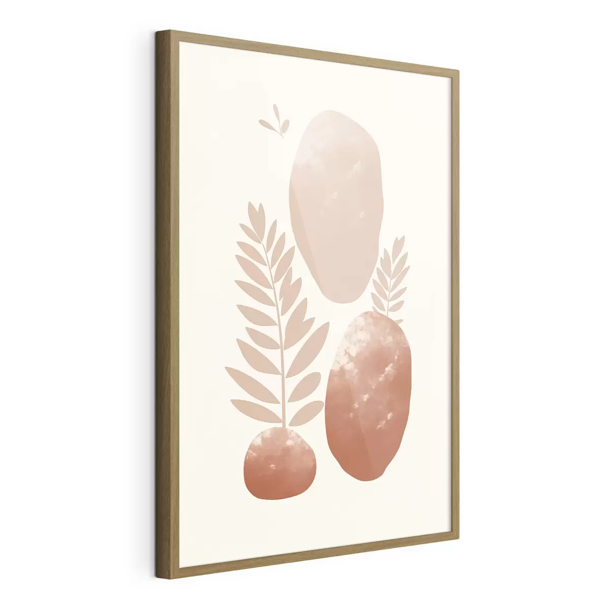 Poster Forme astratte, pietre e foglie con texture in tonalità tenui di pesca e terracotta, minimaliste, su sfondo color crema f47012