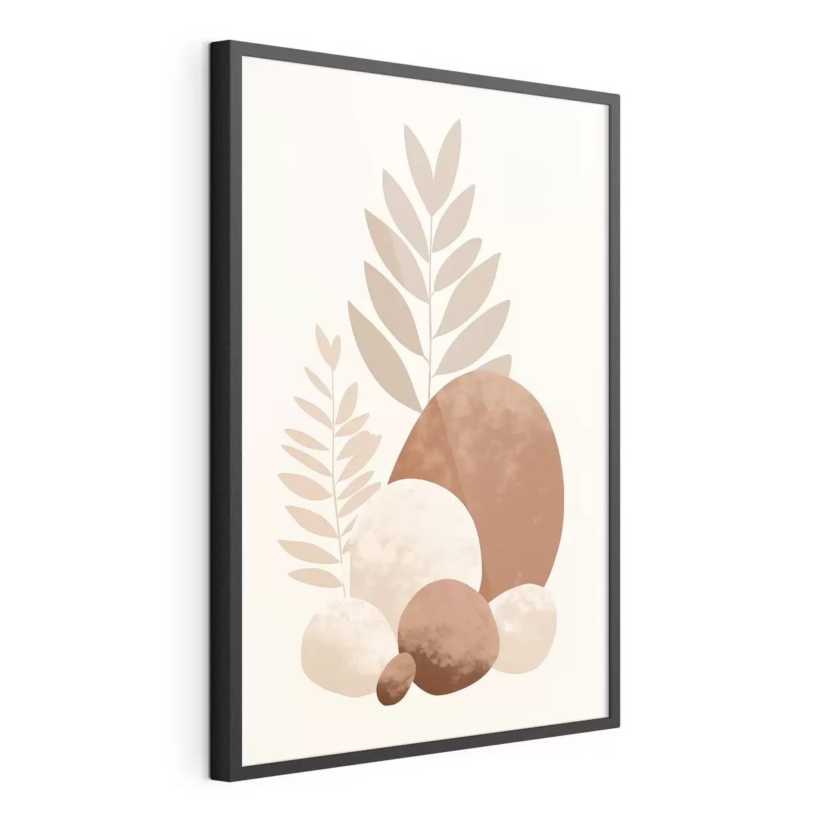 Poster Forme astratte, pietre e foglie con texture in tonalità tenui di pesca e terracotta, minimaliste, su sfondo color crema f47013