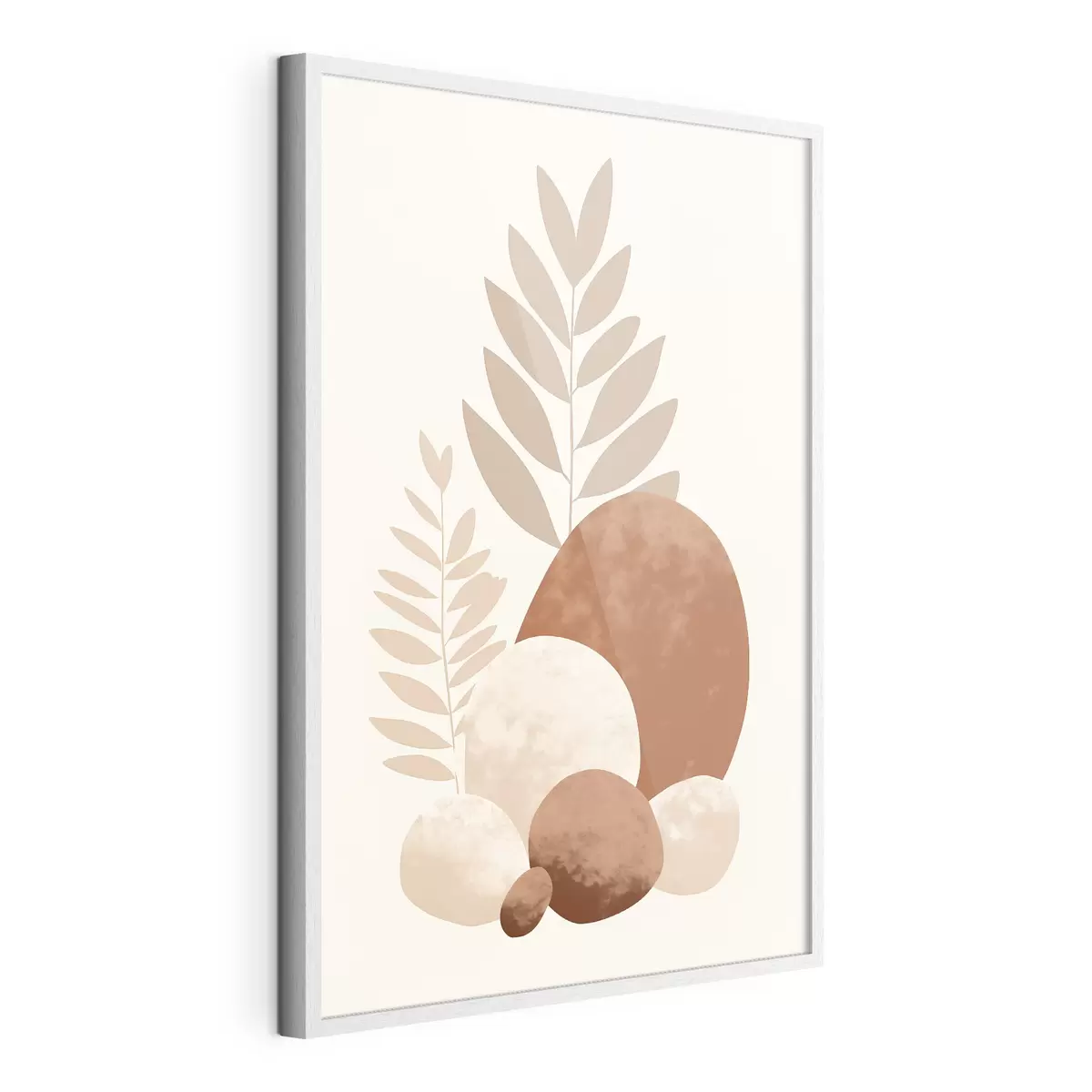 Poster Forme astratte, pietre e foglie con texture in tonalità tenui di pesca e terracotta, minimaliste, su sfondo color crema f47013