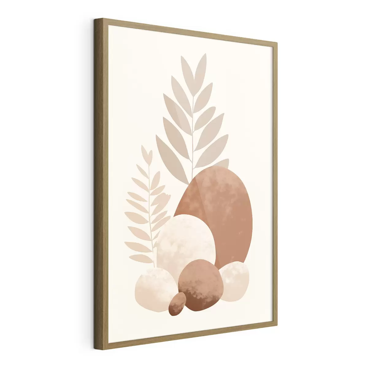 Poster Forme astratte, pietre e foglie con texture in tonalità tenui di pesca e terracotta, minimaliste, su sfondo color crema f47013