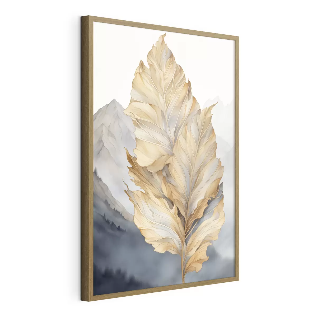 Poster Foglie astratte grandi, gialle e marroni con dettagli intricati, sullo sfondo di un paesaggio montano f47022