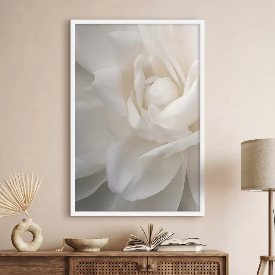 carta da parati Fiore bianco astratto con petali delicati e stratificati, arte minimalista nr. f47025
