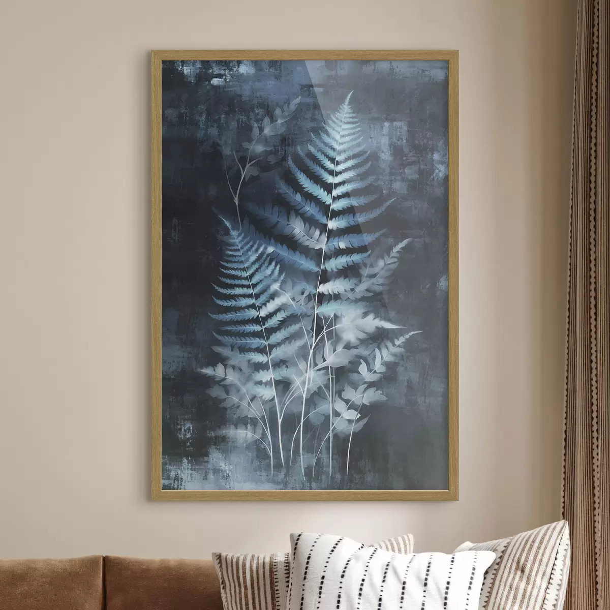 Poster Felci blu e piante su uno sfondo scuro e strutturato, con particolare attenzione ai dettagli intricati, effetto radiografico f47026