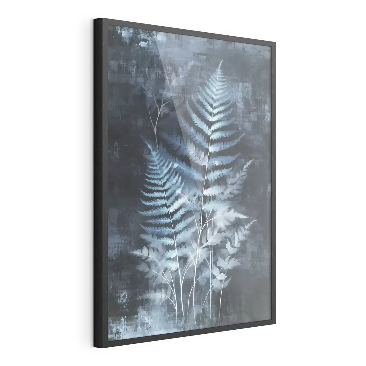 Poster Felci blu e piante su uno sfondo scuro e strutturato, con particolare attenzione ai dettagli intricati, effetto radiografico f47026