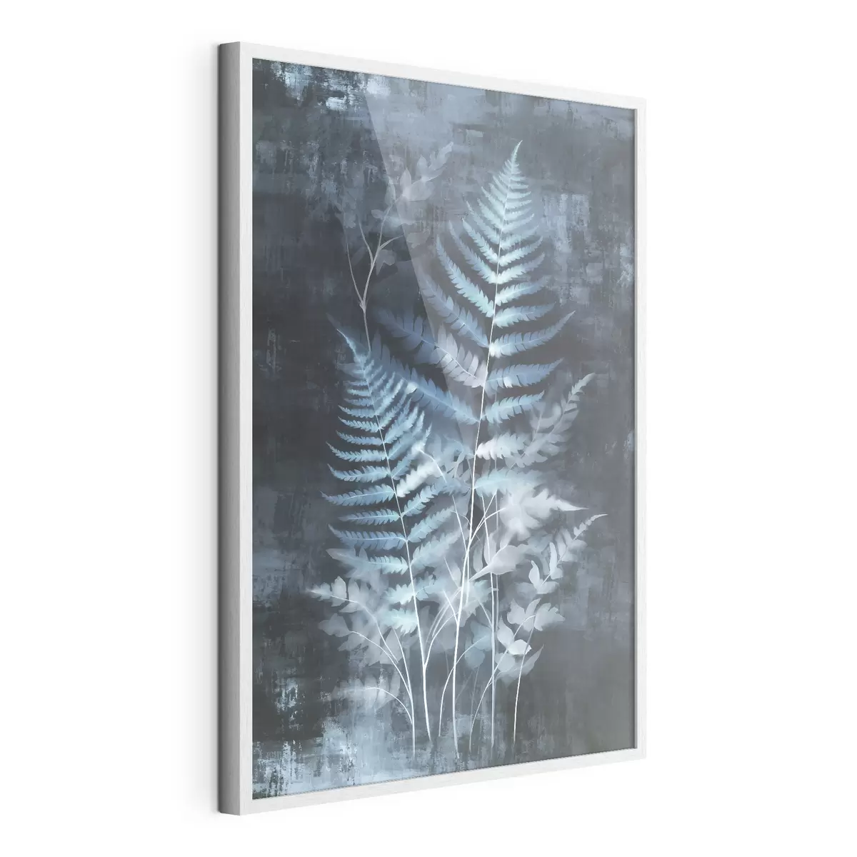 Poster Felci blu e piante su uno sfondo scuro e strutturato, con particolare attenzione ai dettagli intricati, effetto radiografico f47026