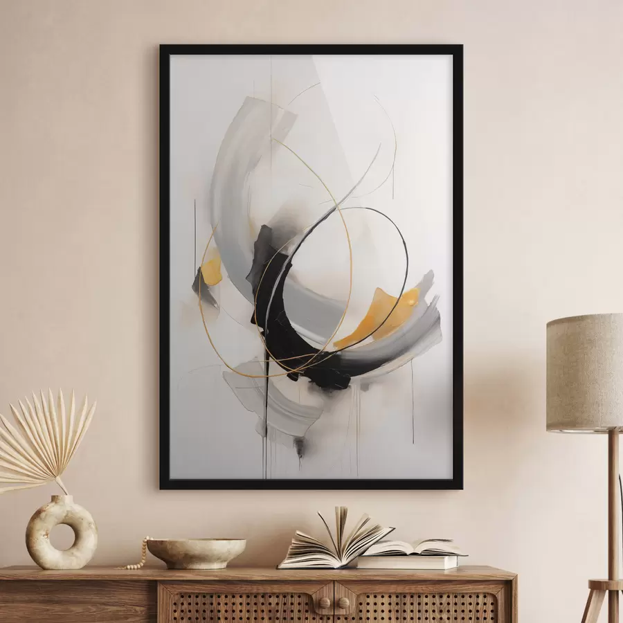 carta da parati Pittura astratta con pennellate gialle, nere e bianche, linee dinamiche nr. f47035