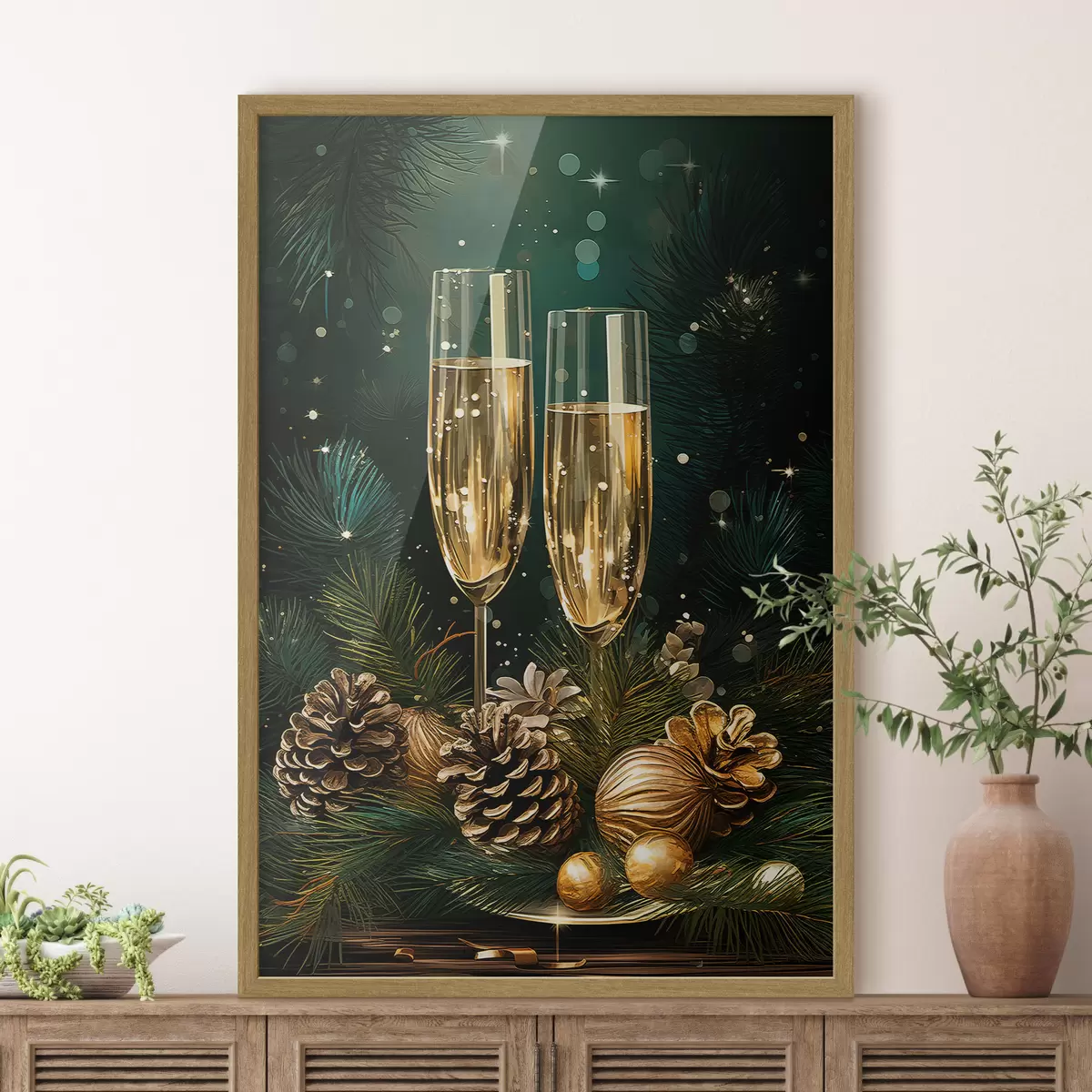Poster Composizione di Capodanno, bicchieri da champagne f46981