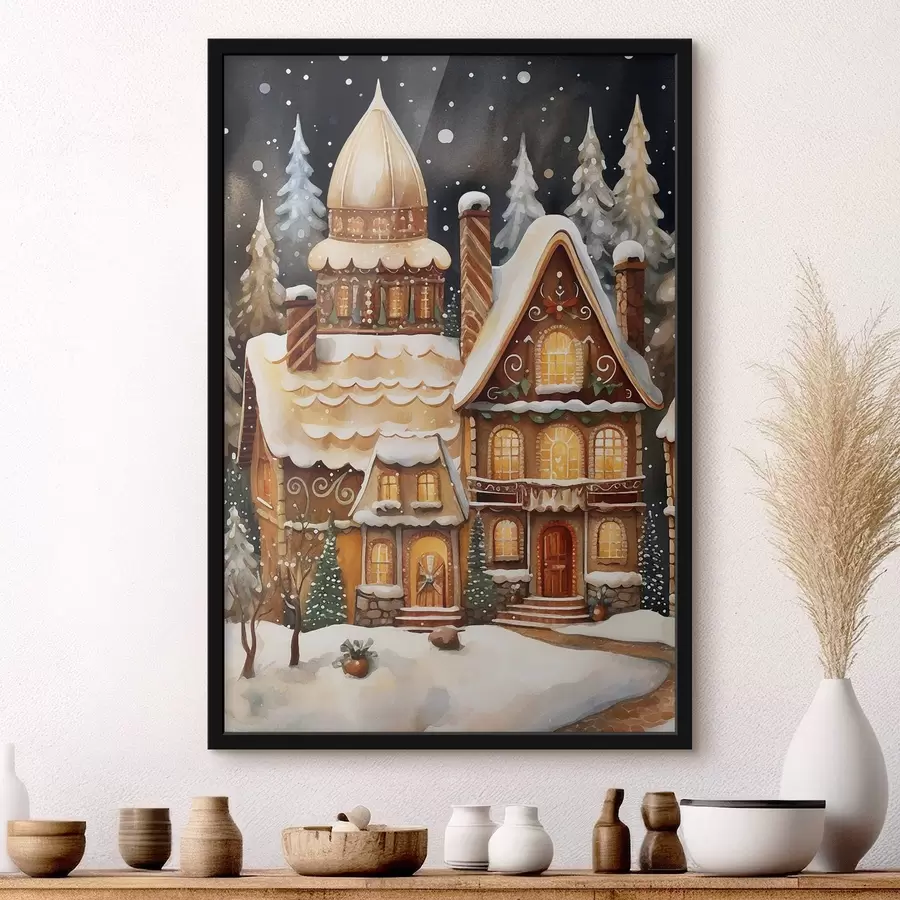 carta da parati Case innevate nella foresta nr. f46985