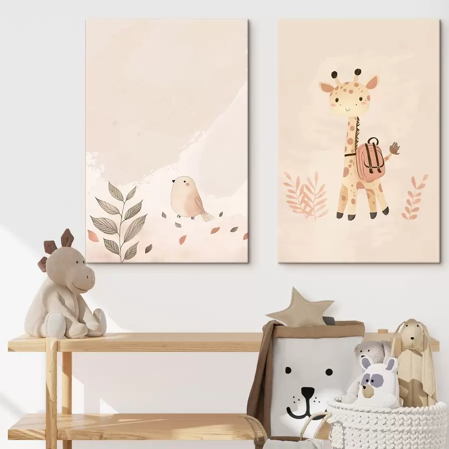 carta da parati Giraffa e uccello nr. m01148