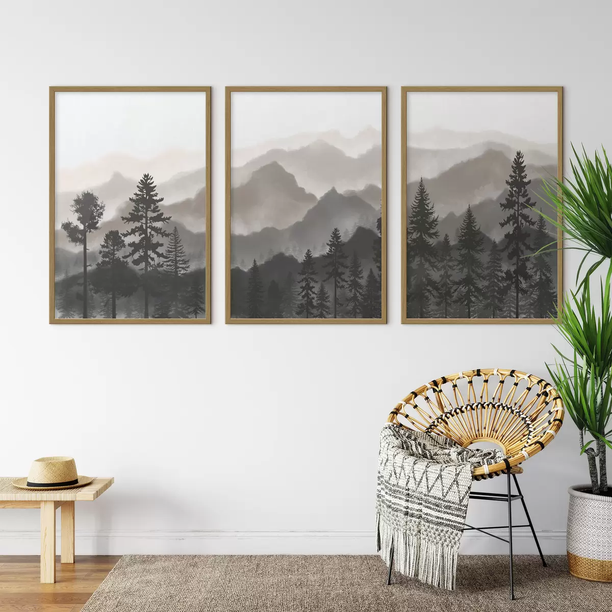 Poster Paesaggio montano sereno con alberi d00244v1