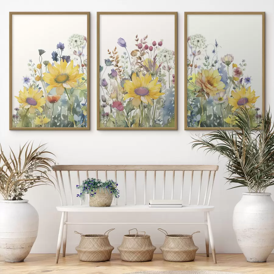 carta da parati Colorati fiori selvatici estivi dipinti ad acquerello nr. d00333