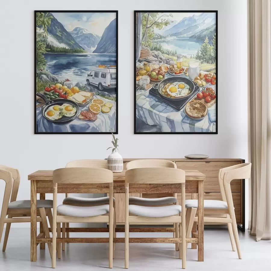 carta da parati Colazione nella natura, viaggio, vita all'aria aperta, stile acquerello, Norvegia nr. d00404