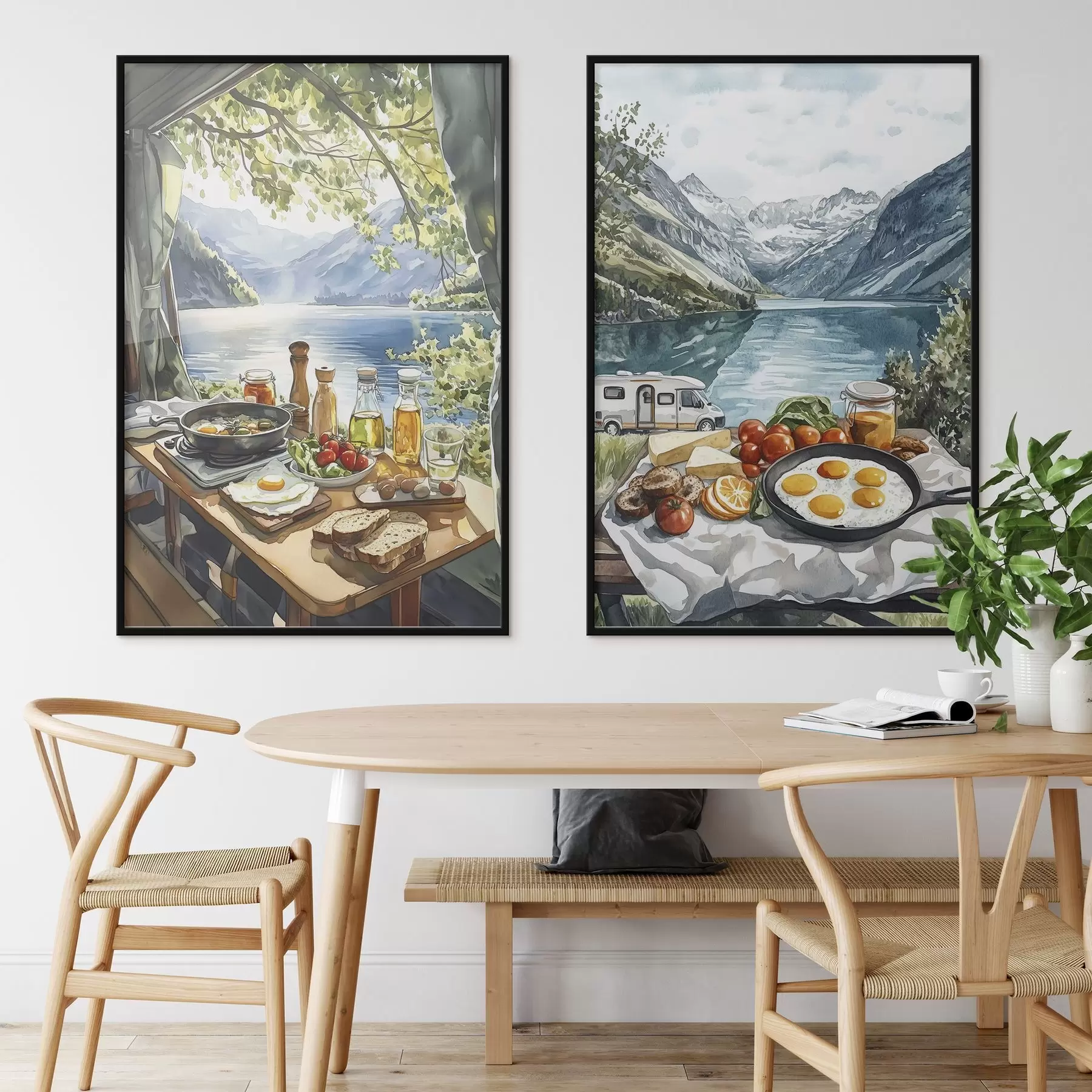 carta da parati Campeggio, colazione estetica vicino al lago, stile acquerello nr. d00405