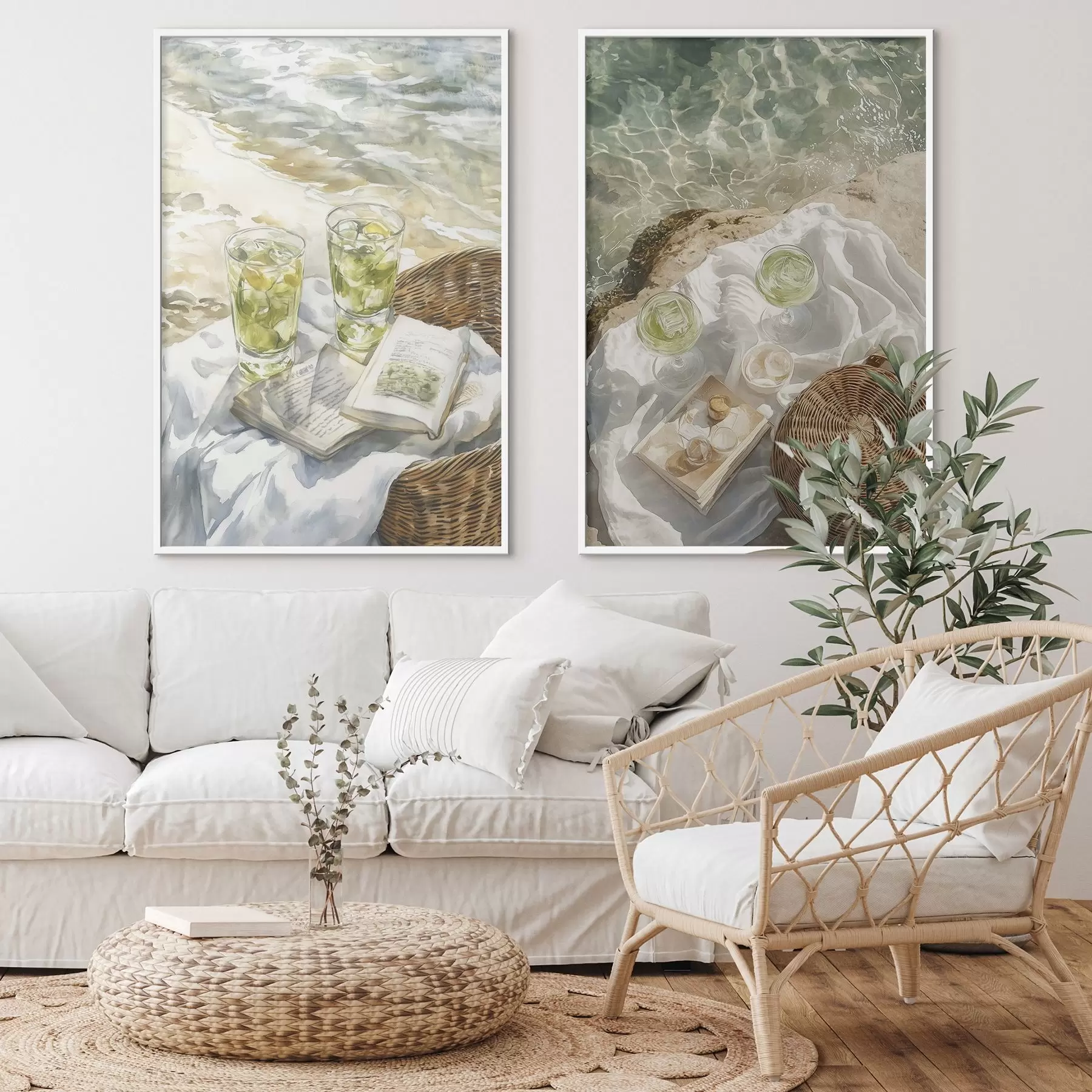 carta da parati Cocktail sulla spiaggia, disegno in stile acquerello, oceano, picnic estivo nr. d00417