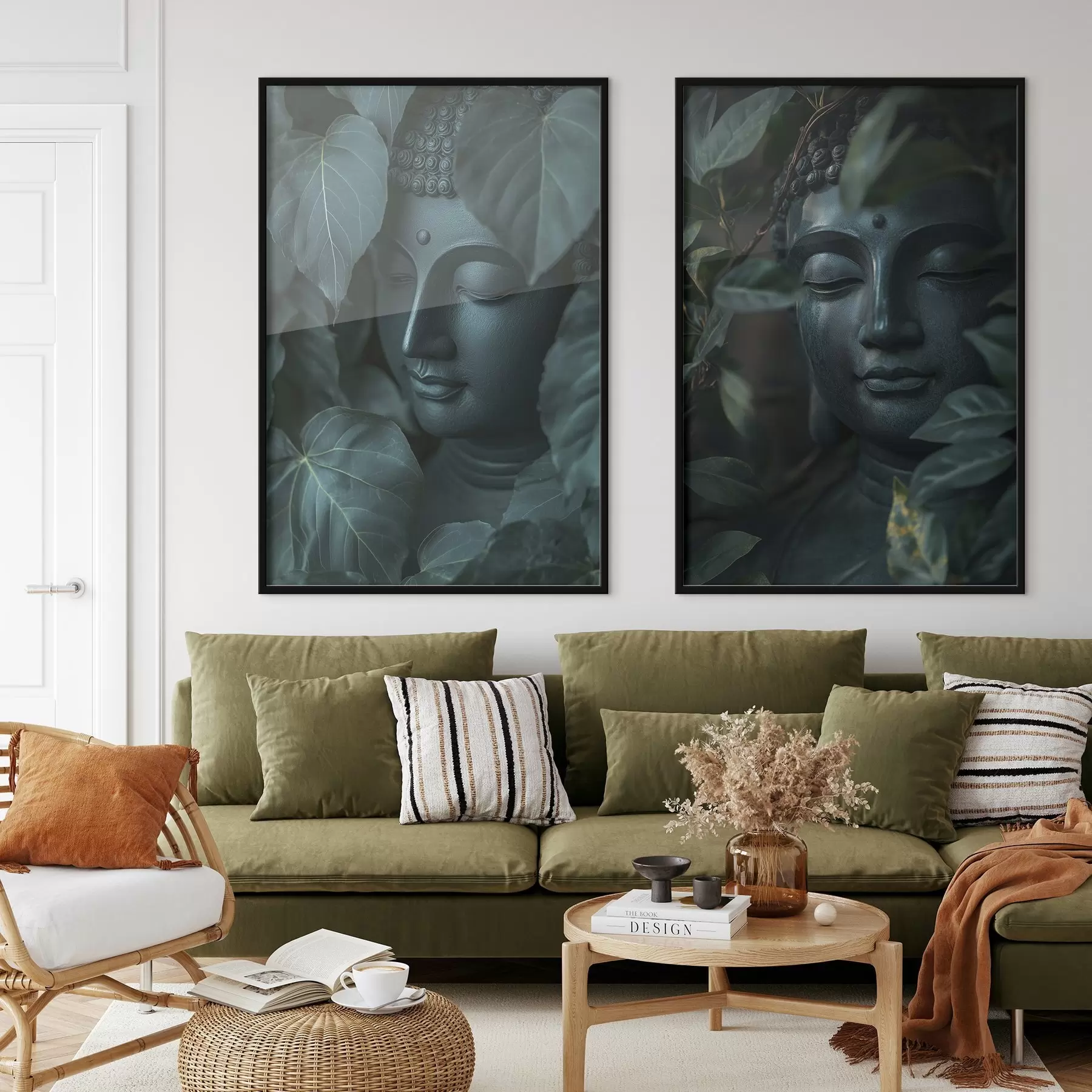 carta da parati Buddha meditativo tra le foglie verdi, buddismo, tropicale, realismo nr. d00447