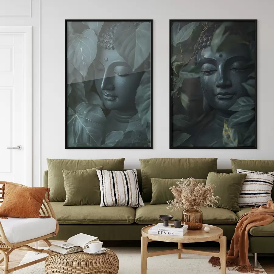 carta da parati Buddha meditativo tra le foglie verdi, buddismo, tropicale, realismo nr. d00447