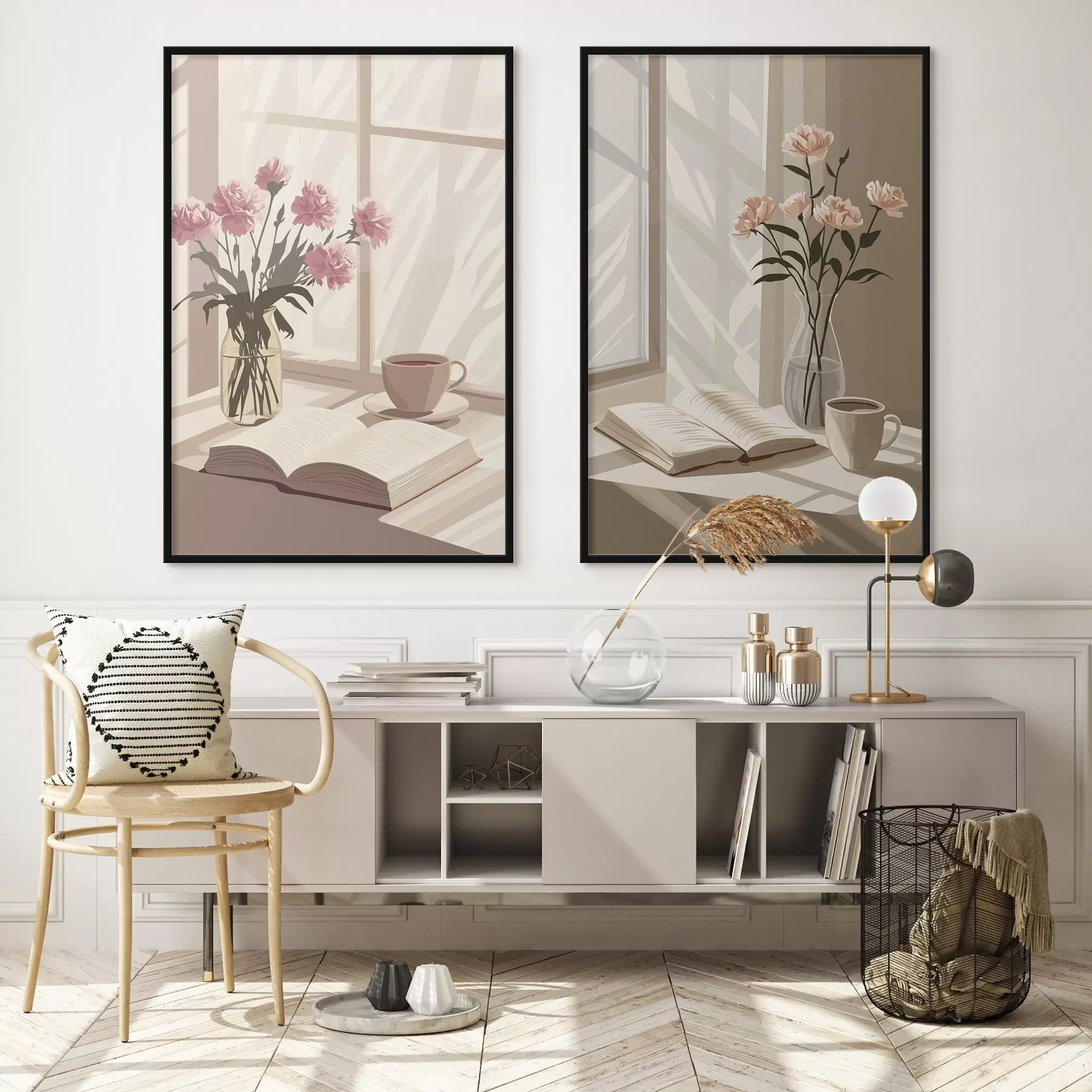 carta da parati Astrazione, estetica mattutina, tazza di caffè, libro, fiori nr. d00448