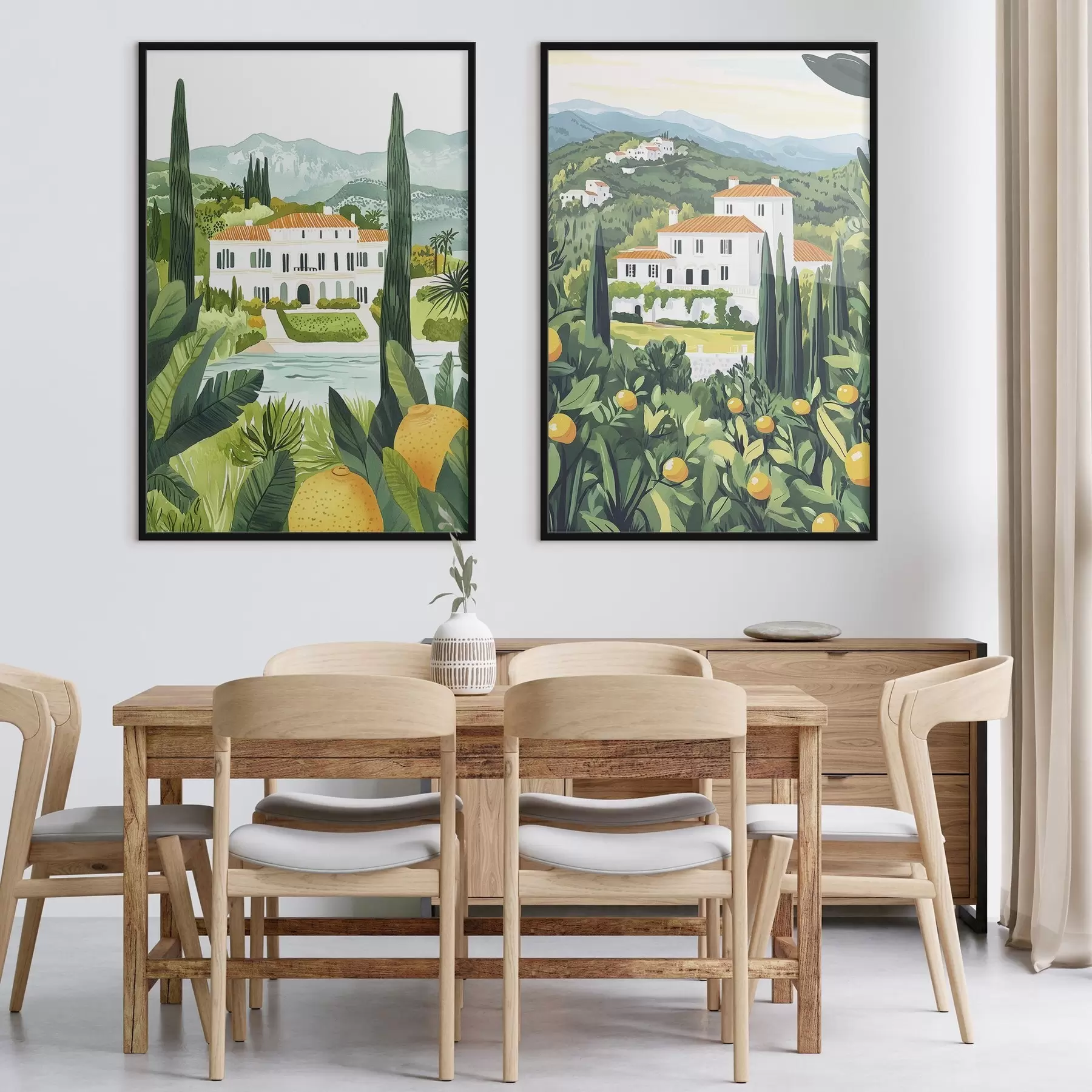 carta da parati Paesaggi mediterranei con alberi e case, costa del mare, Spagna nr. d00450