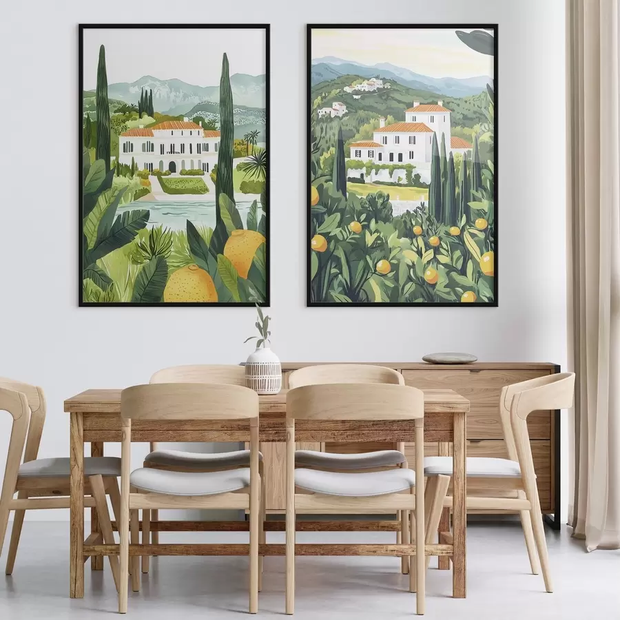 carta da parati Paesaggi mediterranei con alberi e case, costa del mare, Spagna nr. d00450