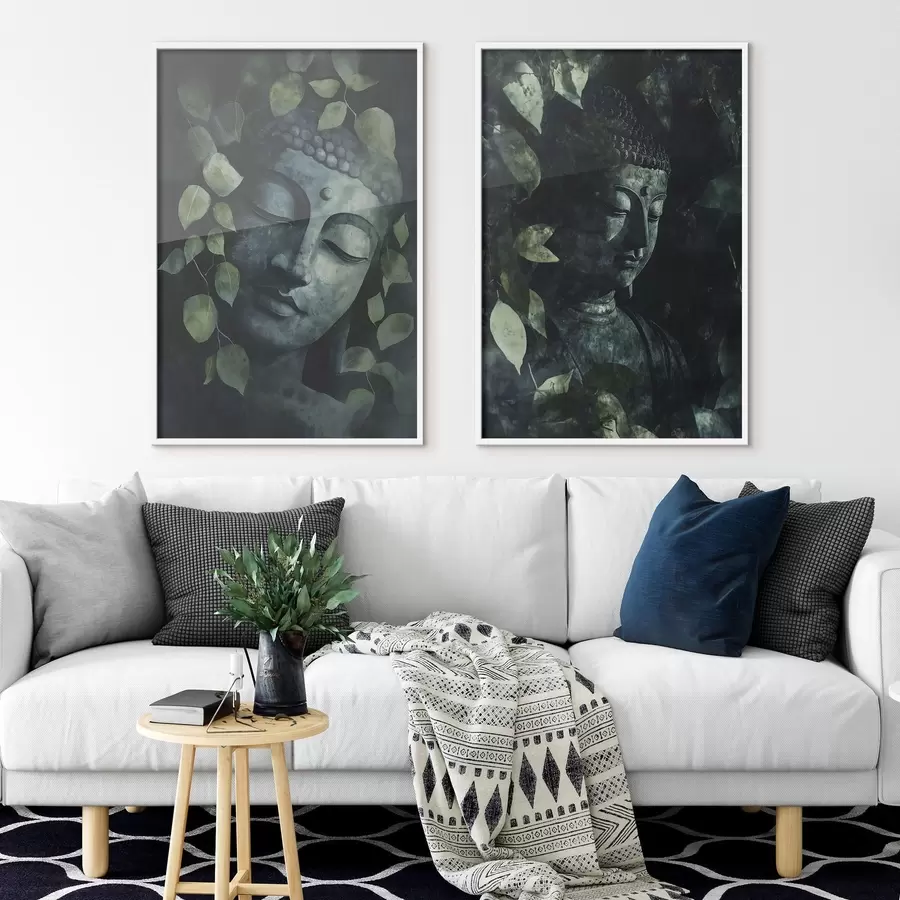 carta da parati Buddha verde con foglie tropicali, stile acquerello nr. d00451