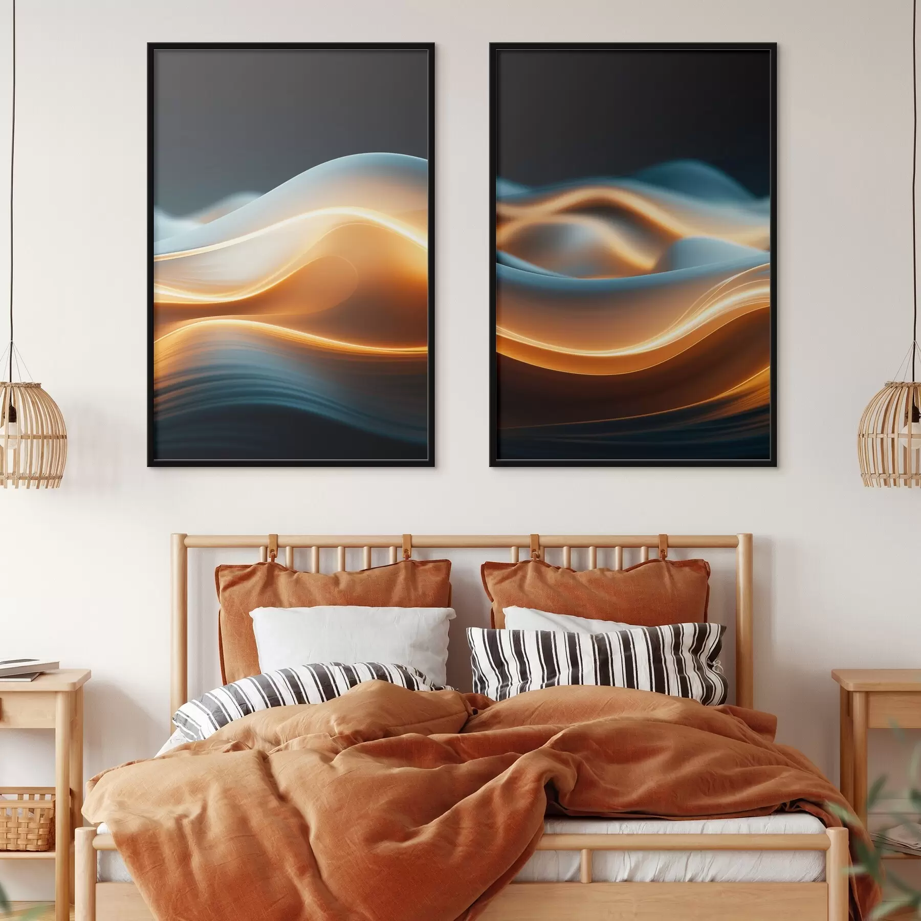 carta da parati Forme astratte e fluide con linee arancioni, curve e linee morbide, composizione dinamica, sfondo scuro nr. d00526