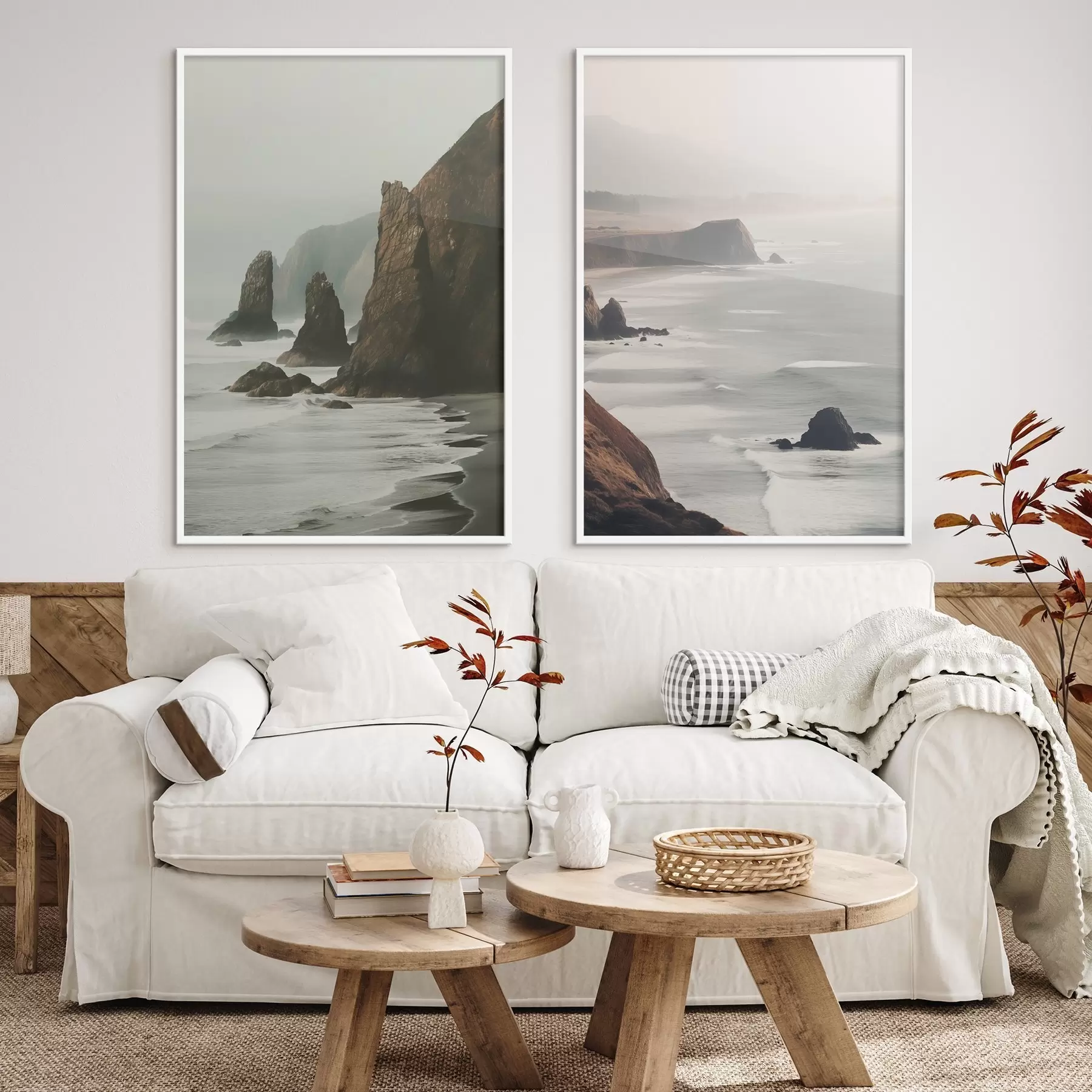 carta da parati Scogliere rocciose e costa marina, onde che si infrangono sulla riva, paesaggio dall'atmosfera lunatica, toni terrosi nr. d00531