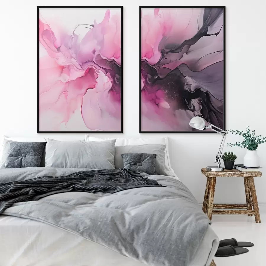 carta da parati Vortici astratti di rosa, viola e nero si fondono in una composizione fluida e organica, creando un senso di movimento nr. d00532