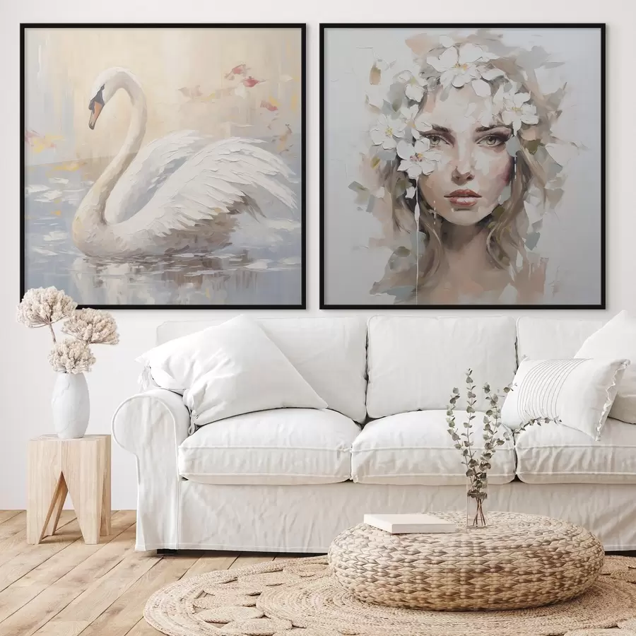 carta da parati Cigno e ritratto di ragazza, imitazione di un dipinto nr. d01030