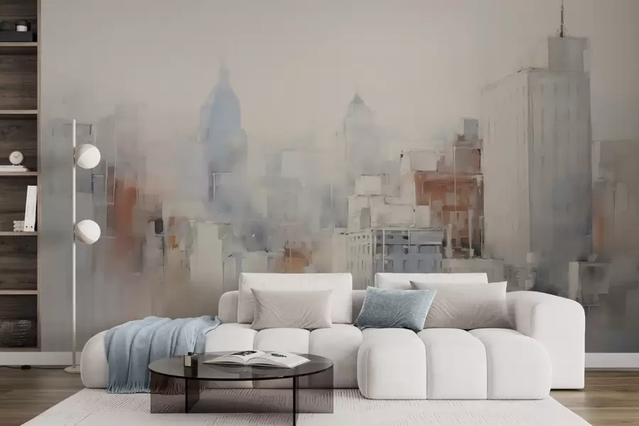 Carta da parati con la vista di città Imitazione astratta della pittura urbana 