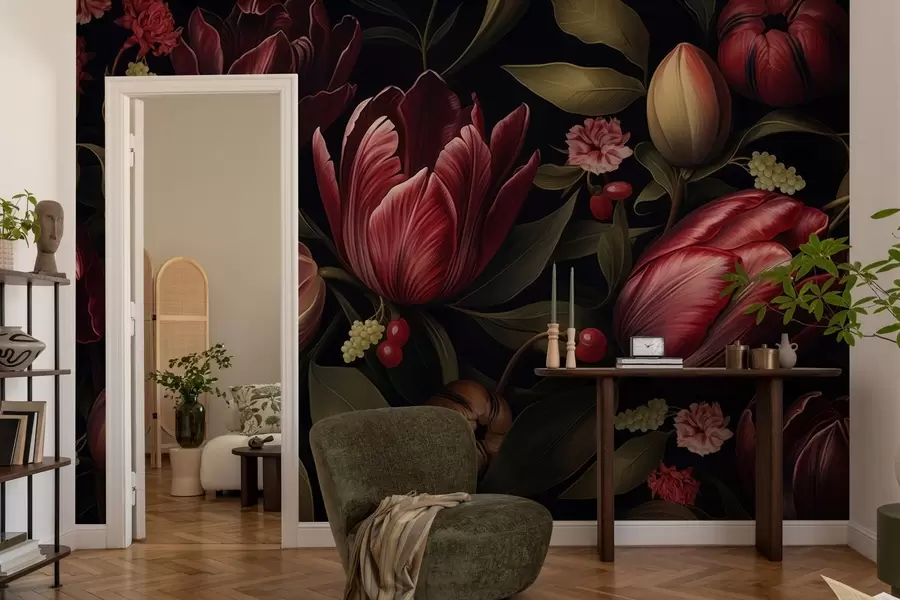 Carta da parati Floreale Giardino dei tulipani scuri n. w05038