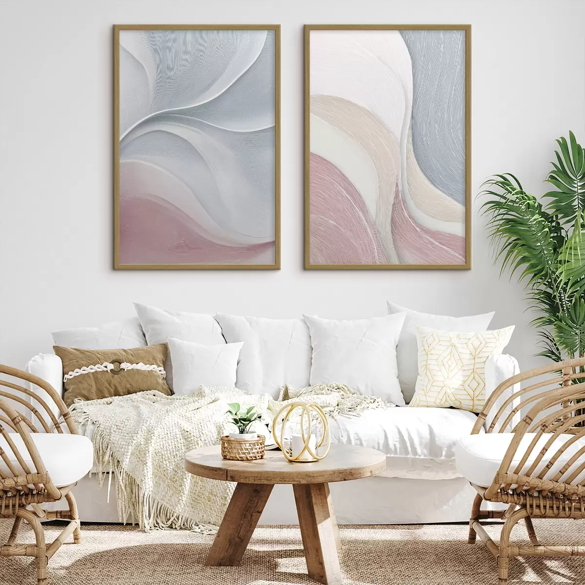 Poster Onde astratte nei toni del rosa-beige-blu d00874