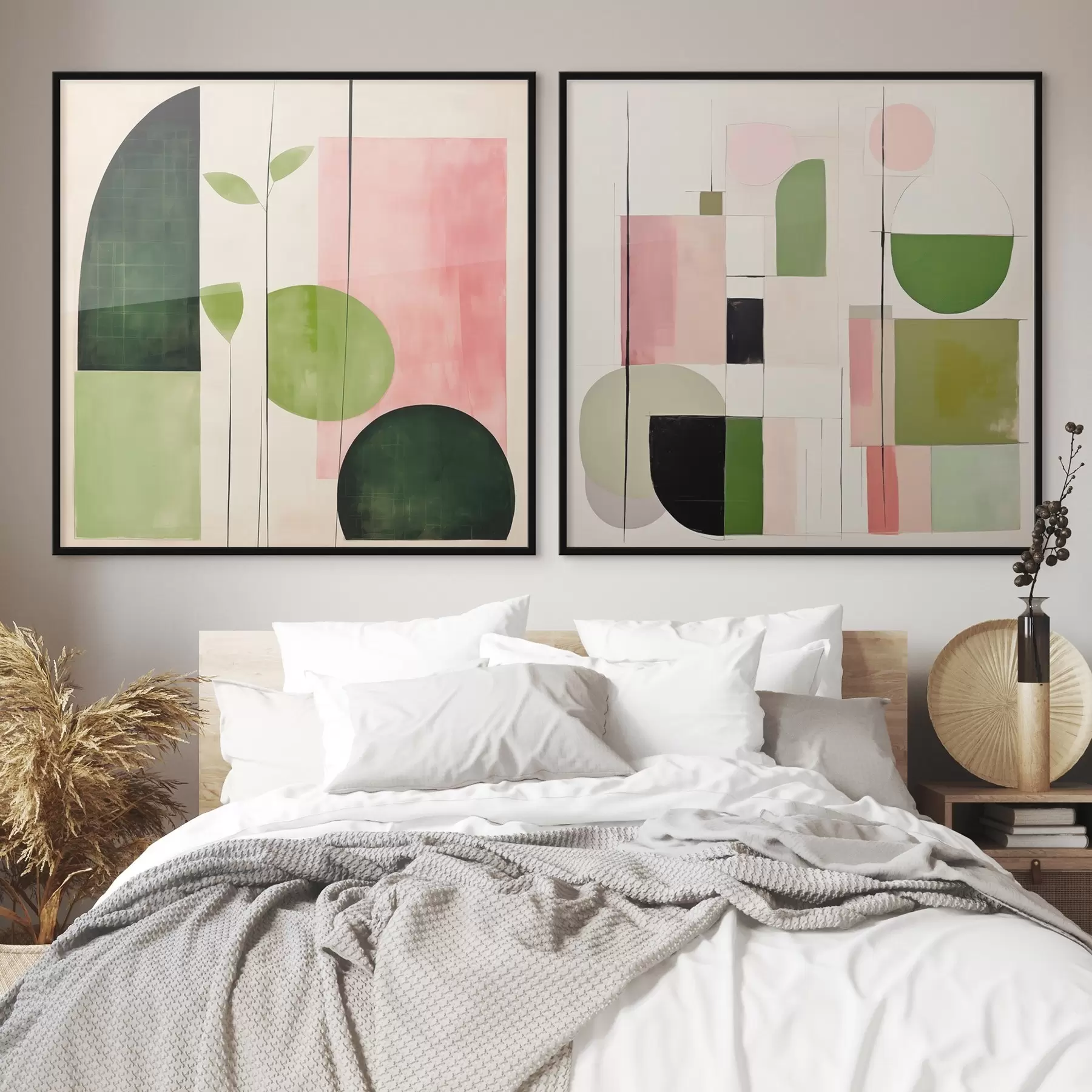 carta da parati Dittico minimalista con flora stilizzata e geometria nr. d00894