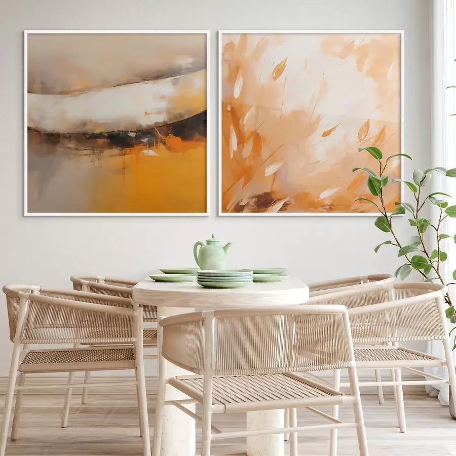 carta da parati Dittico astratto in stile oleoso con tonalità giallo-arancio e nero nr. d00897