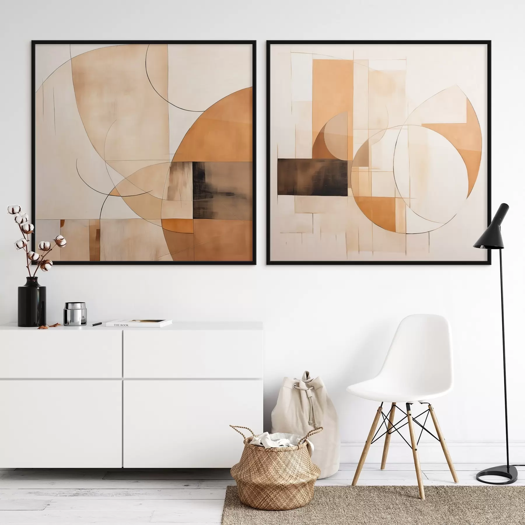 carta da parati Astrazione moderna con cerchi e linee nei colori del caffè con latte nr. d00898