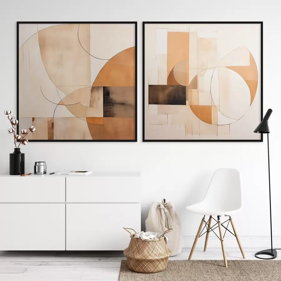 carta da parati Astrazione moderna con cerchi e linee nei colori del caffè con latte nr. d00898