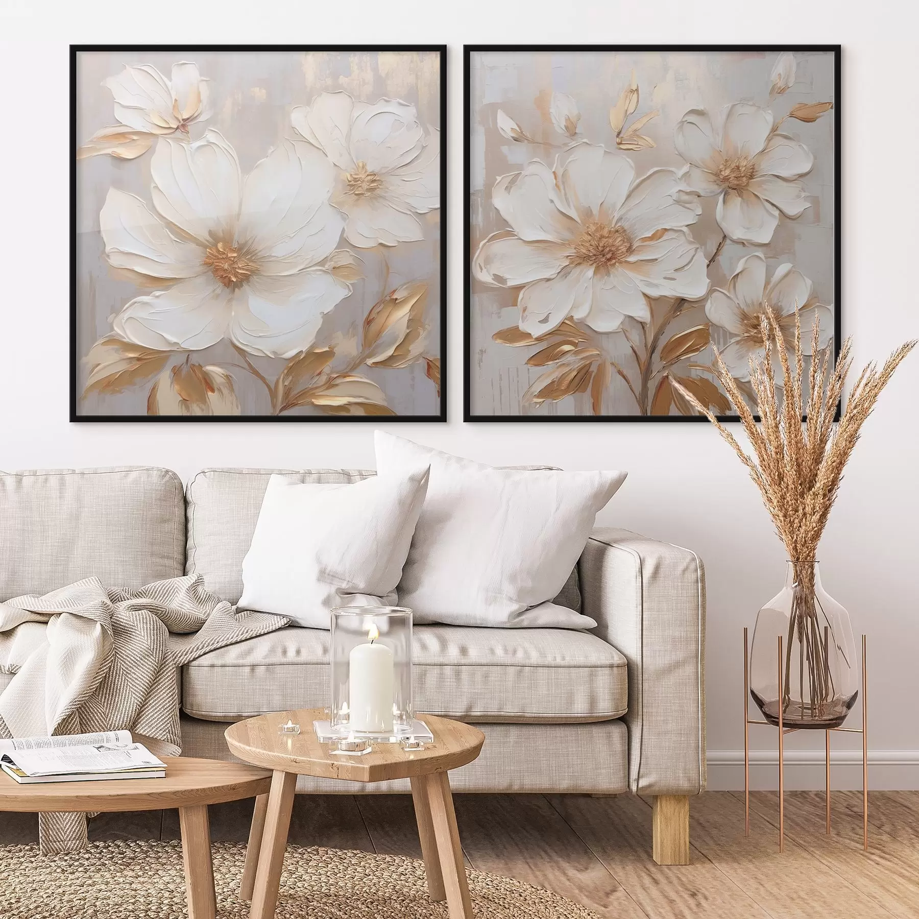 carta da parati Dittico con grandi fiori dai colori chiari e caldi nr. d00927