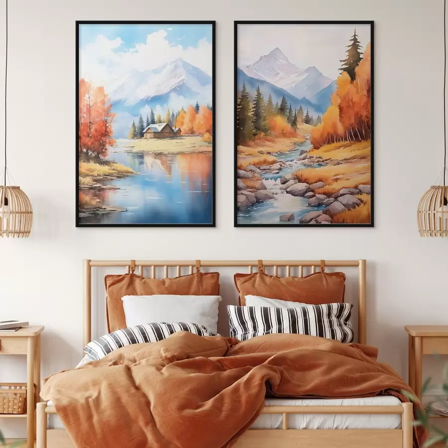 carta da parati Paesaggio montano autunnale con lago e fiume nr. d00929