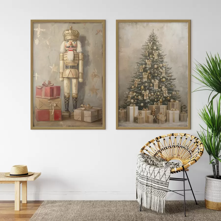 carta da parati Lo schiaccianoci e l'albero di Natale con i regali nr. d00957