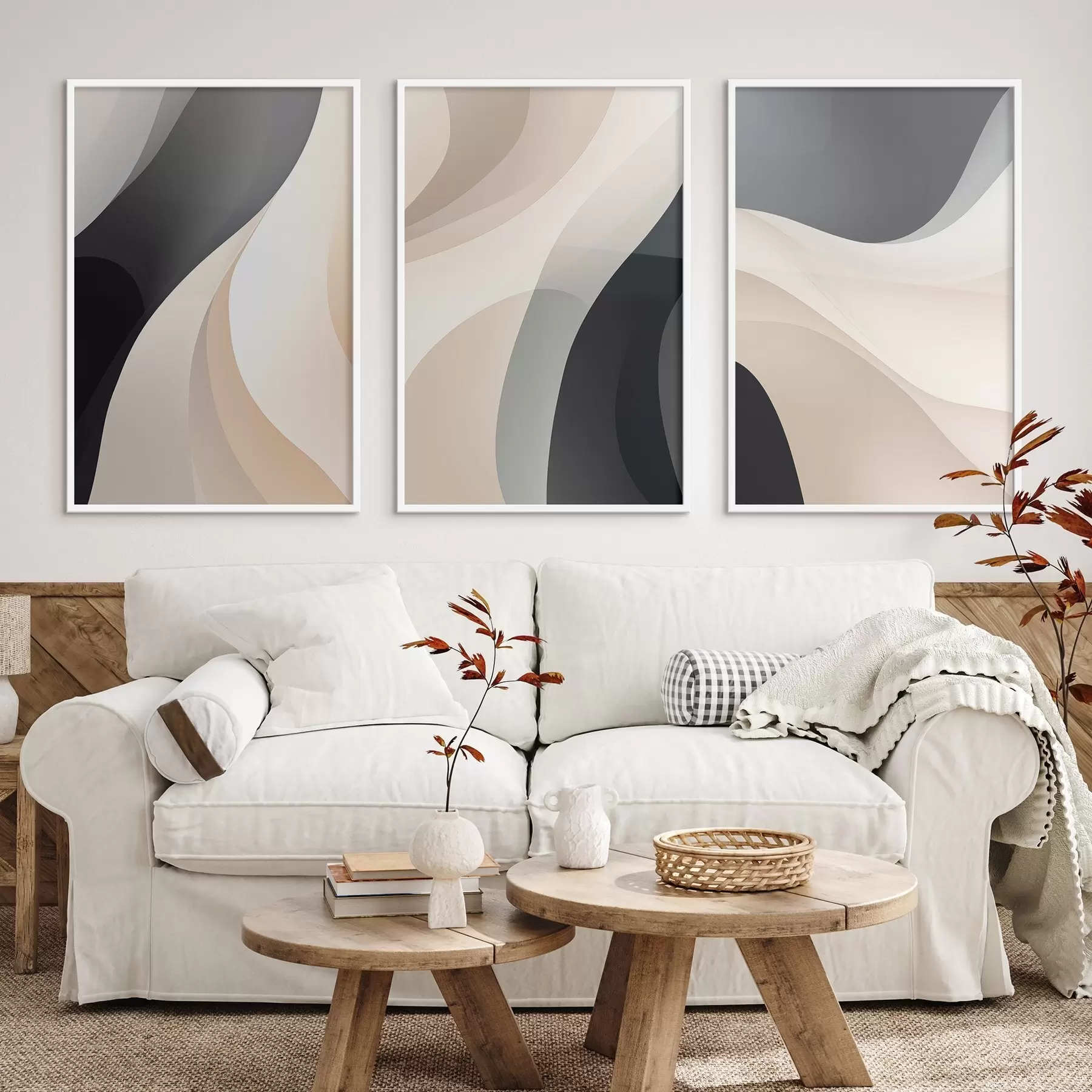 carta da parati Curve fluide minimaliste nei colori crema, tortora e nero nr. d00962