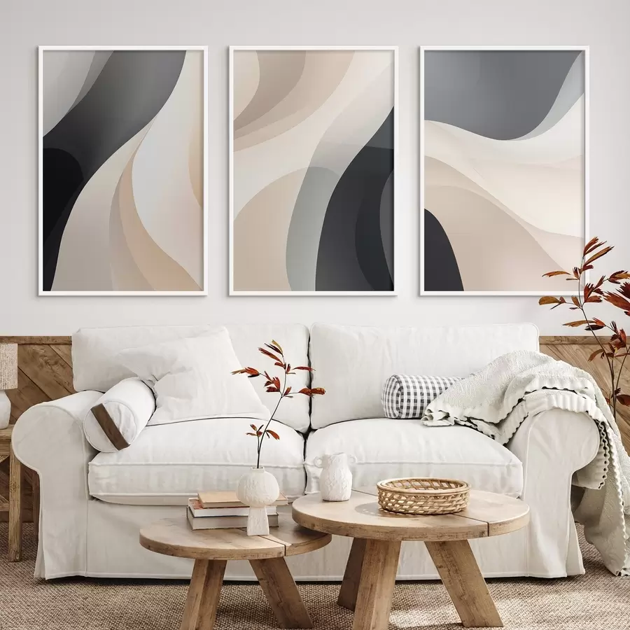 carta da parati Curve fluide minimaliste nei colori crema, tortora e nero nr. d00962