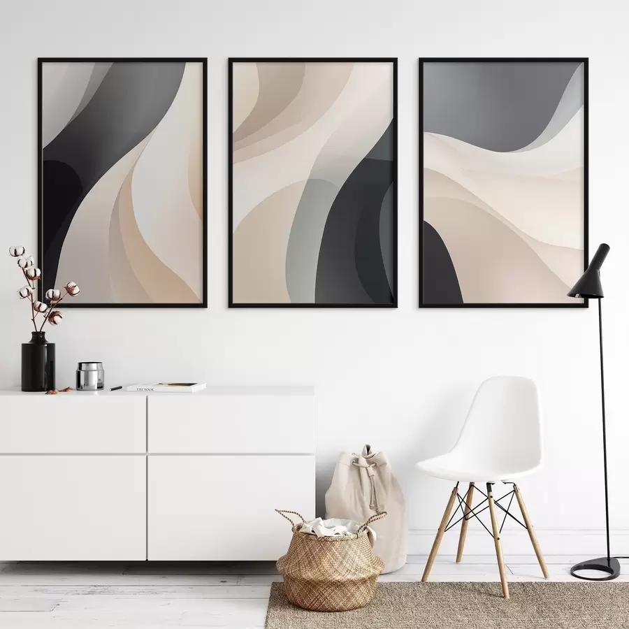 carta da parati Curve fluide minimaliste nei colori crema, tortora e nero nr. d00962