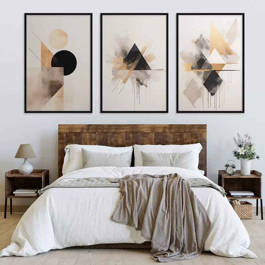 carta da parati Triangoli geometrici con schizzi di inchiostro, nero e ocra nr. d00963