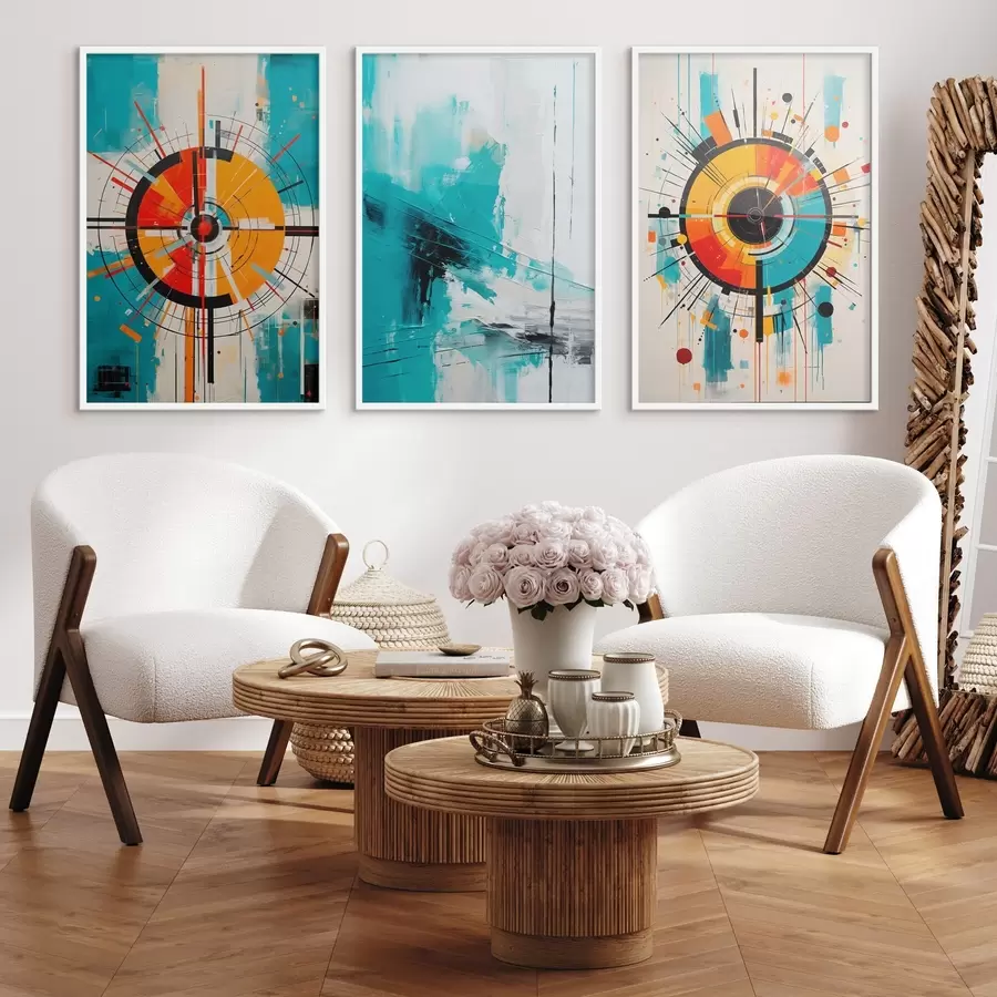 carta da parati Astratto radiale con esplosioni di verde acqua e arancione nr. d00973