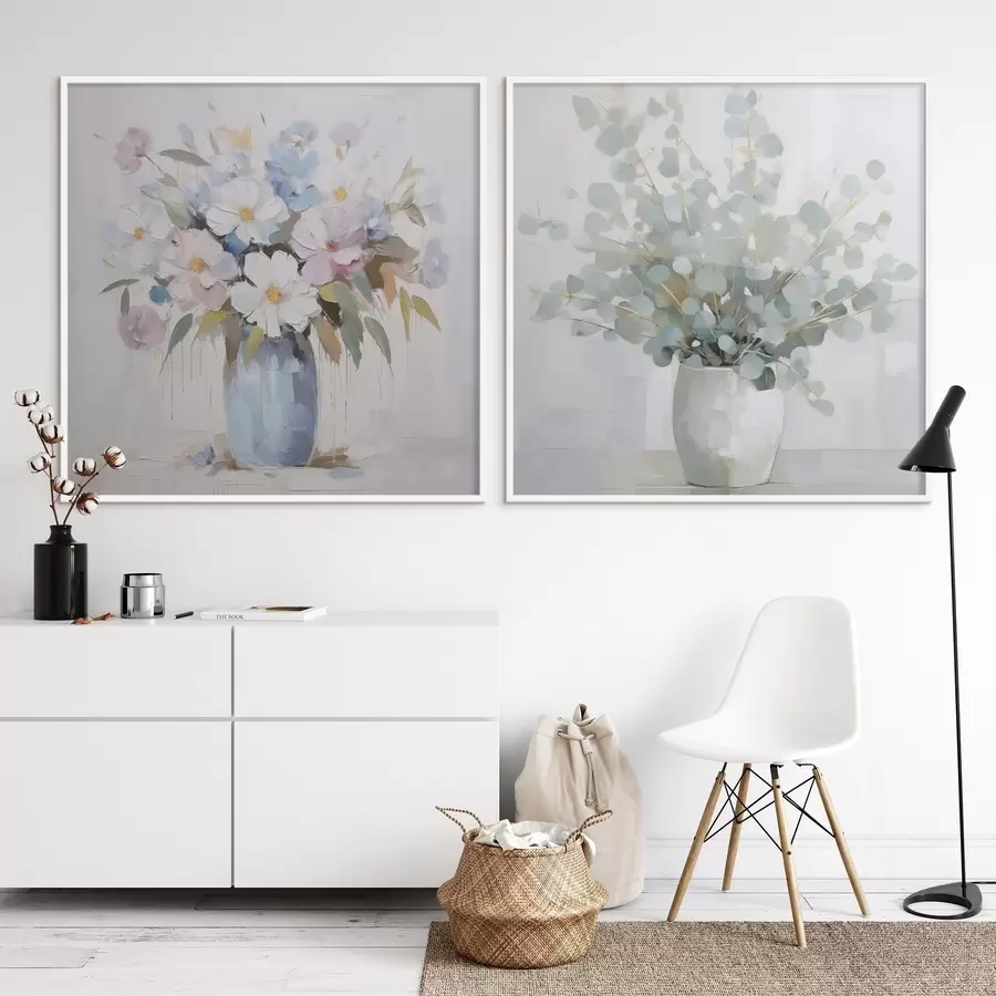 carta da parati Dipinto con fiori ed eucalipto nr. d01017