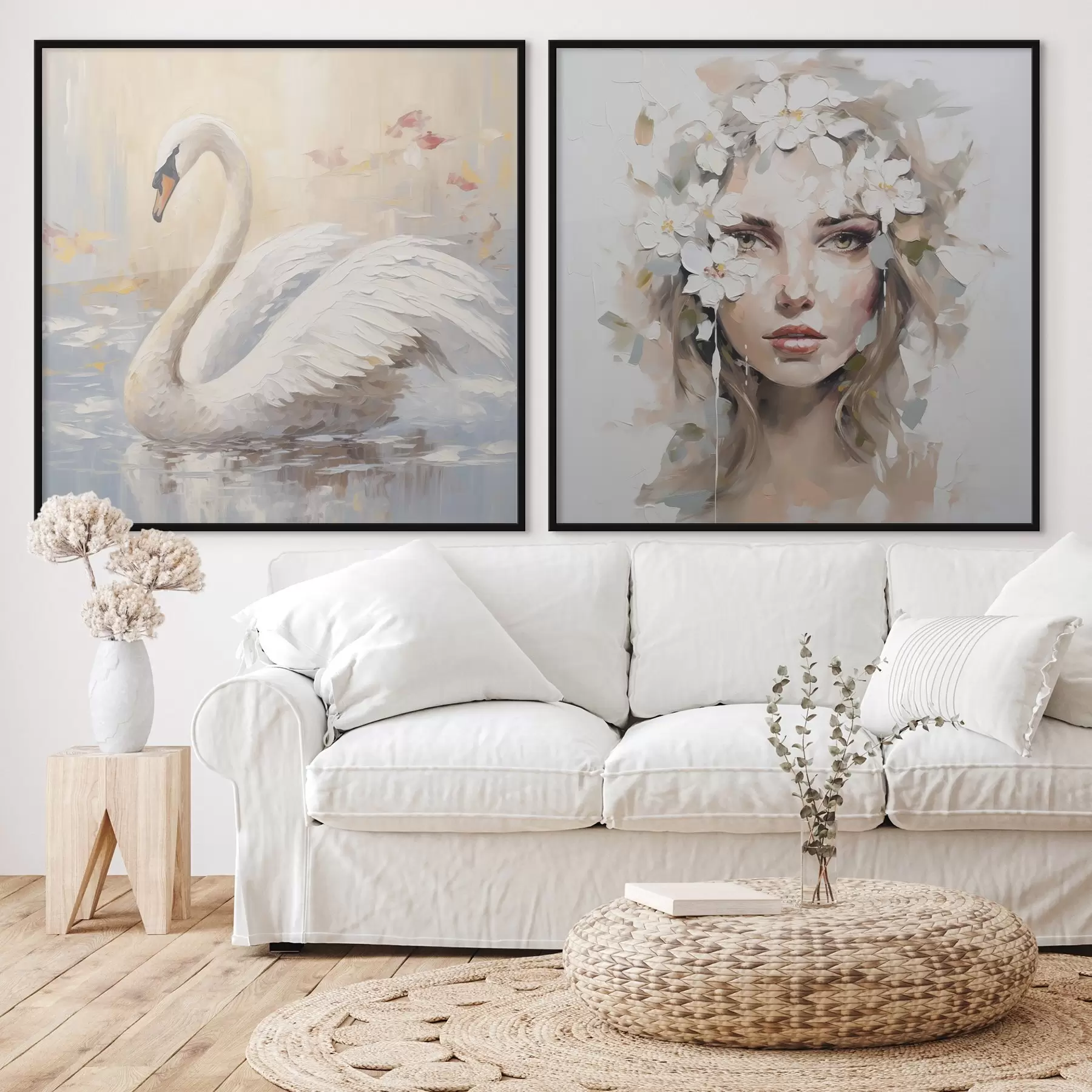 carta da parati Cigno e ritratto di ragazza, imitazione di un dipinto nr. d01030