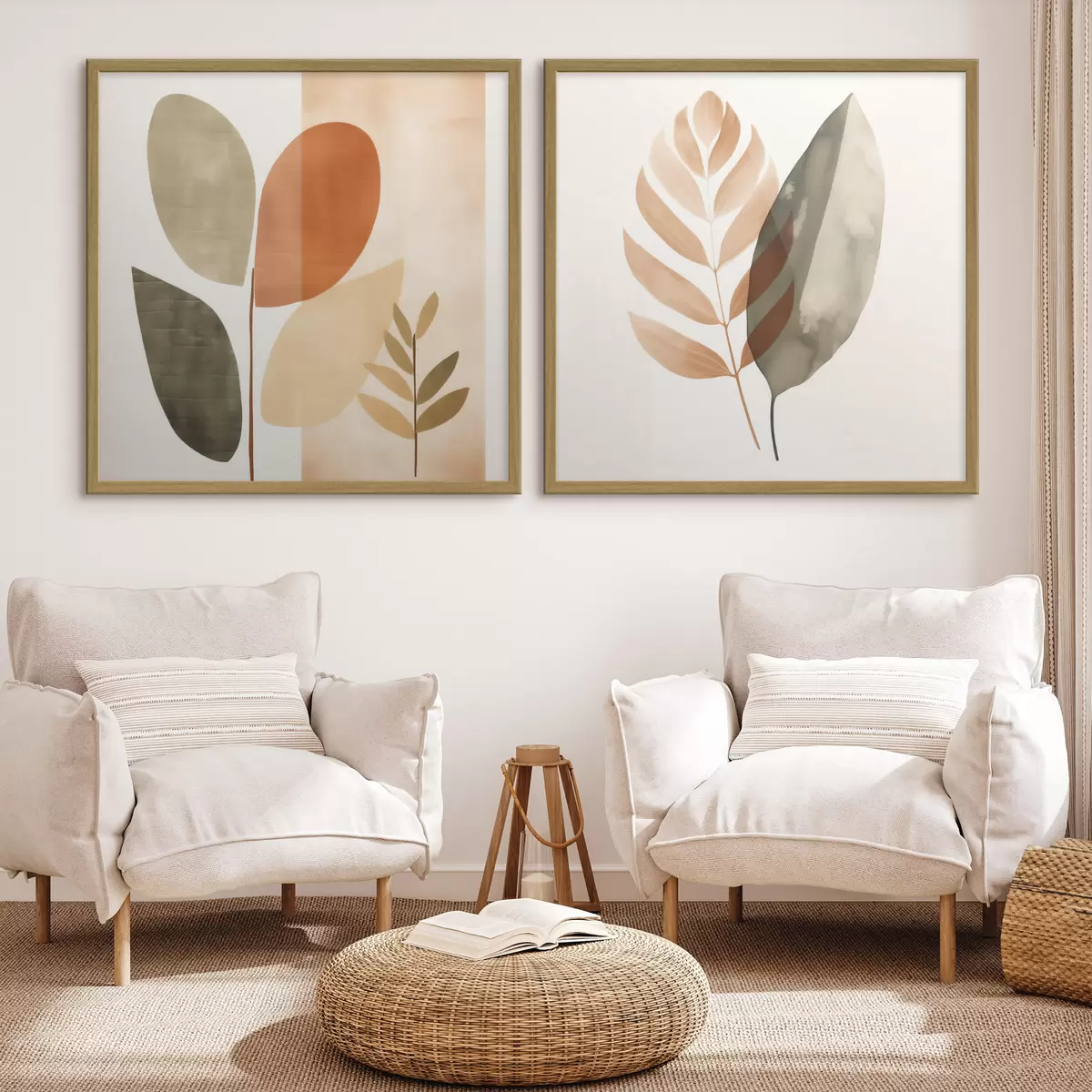 Poster Dittico con motivi botanici in una palette di colori pastello d00983