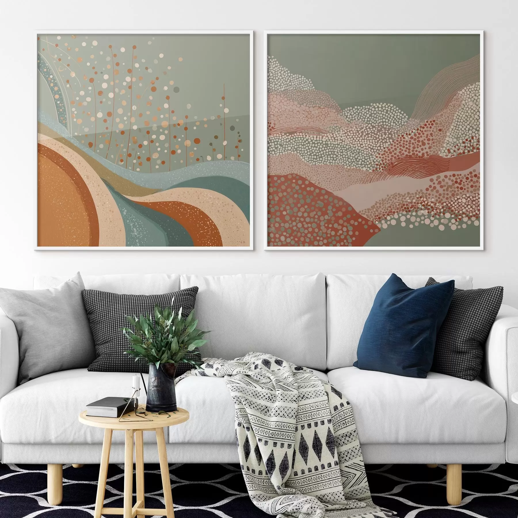 carta da parati Paesaggio astratto in due parti con elementi punteggiati e ondulati nr. d00987