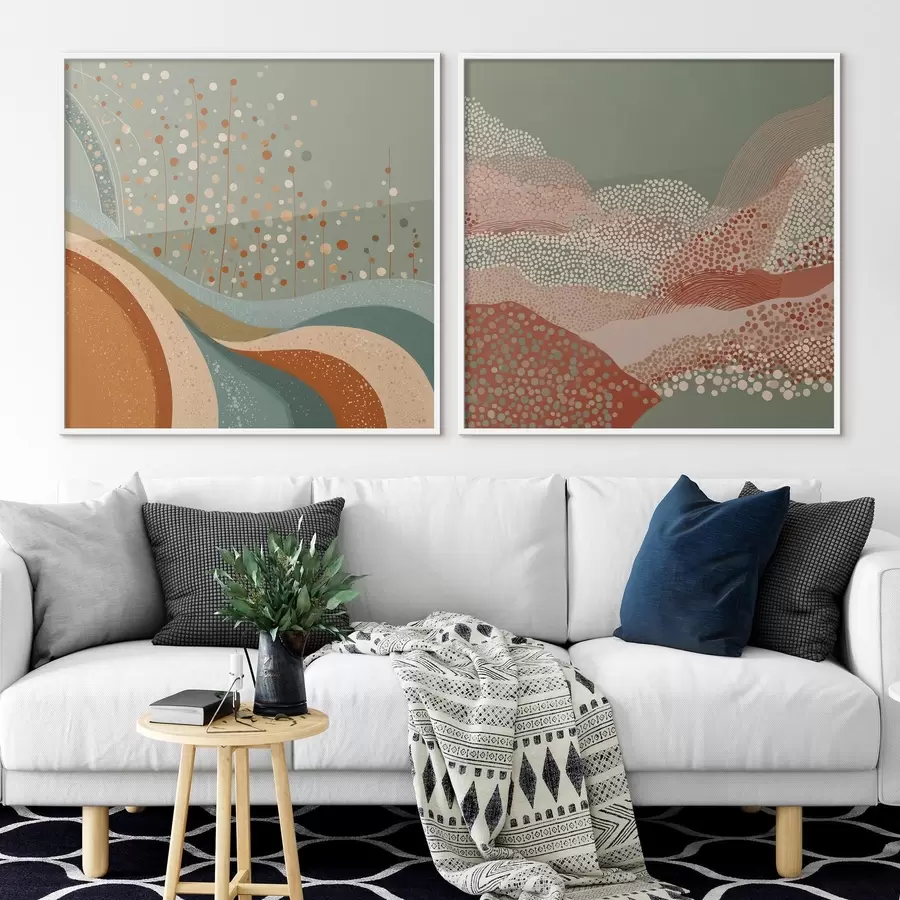 carta da parati Paesaggio astratto in due parti con elementi punteggiati e ondulati nr. d00987