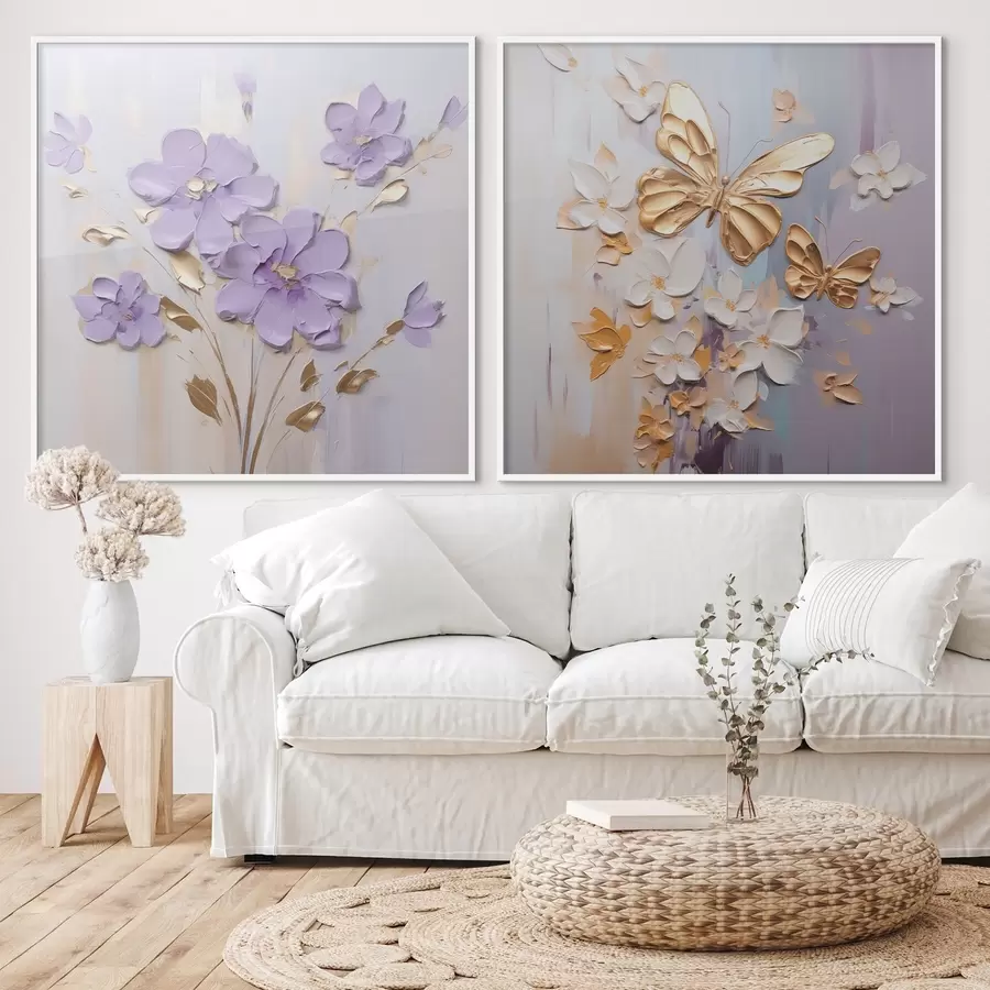 carta da parati Dipinto imitazione farfalle e fiori nr. d01046