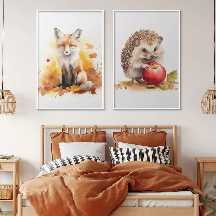 carta da parati Volpe e riccio, acquerello imitazione nr. d01050